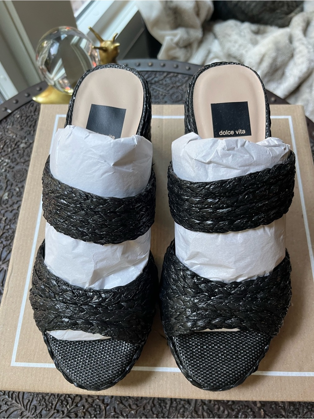 DOLCE VITA LATOYA RAFFIA PLATFORM SANDALS BLACK 9 - Picture 9 of 11